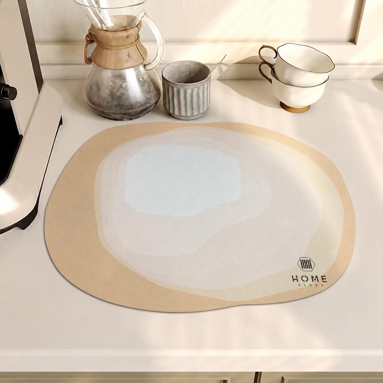 HomeCloud Dish Drying Mat for Kitchen Counter Hide Stain Super Absorbent, Non-Slip, Heat-Resistant, Great for Dishes,Rack Pad, Kitchen Counter, Coffee Maker, Coffee Item (Web_Beige, 40 x 50 cm)