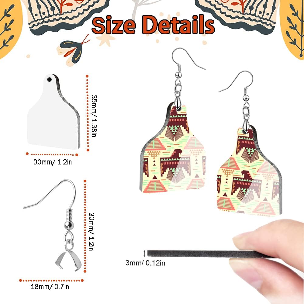24 Pieces Sublimation Blank Earrings, EFFIET Cow Tags Shape Sublimation Printing Earrings Unfinished Heat Transfer Earring Pendant with Earring Hooks and Jump Rings for Jewelry DIY Making - Image 3