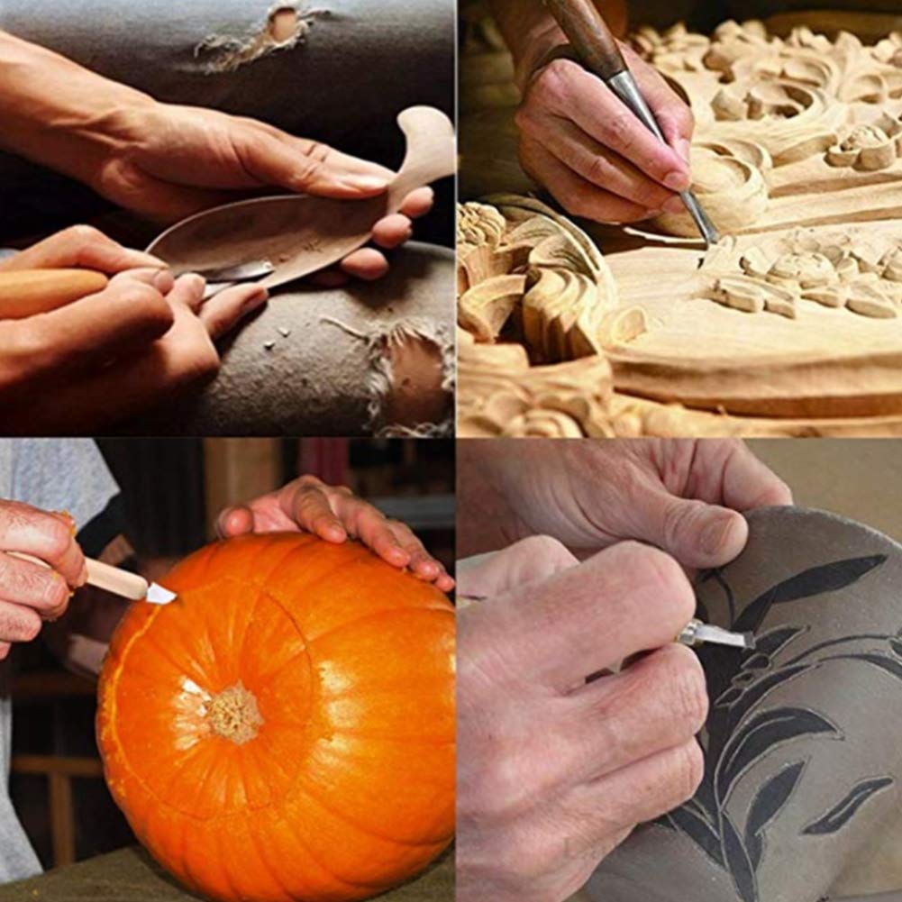 Kit di Utensili per Intaglio del Legno, Set per Intaglio del Legno, Set di Utensili per la Lavorazione del Legno, Coltello, scalpelli, Utensili per progetti Fai da Te con Custodia (10 Pezzi)
