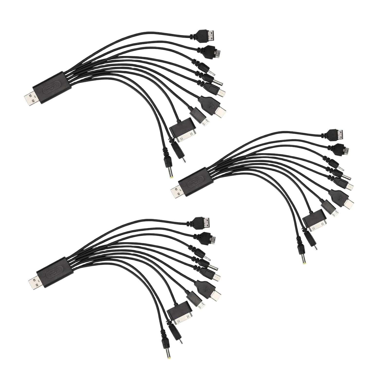 Cavo USB universale 10 in 1, 3 pezzi, nero, cavo di ricarica universale per telefoni cellulari, auricolari Blutooth, cavo adattatore per altoparlanti, cavo dati da 20 cm, cavi e