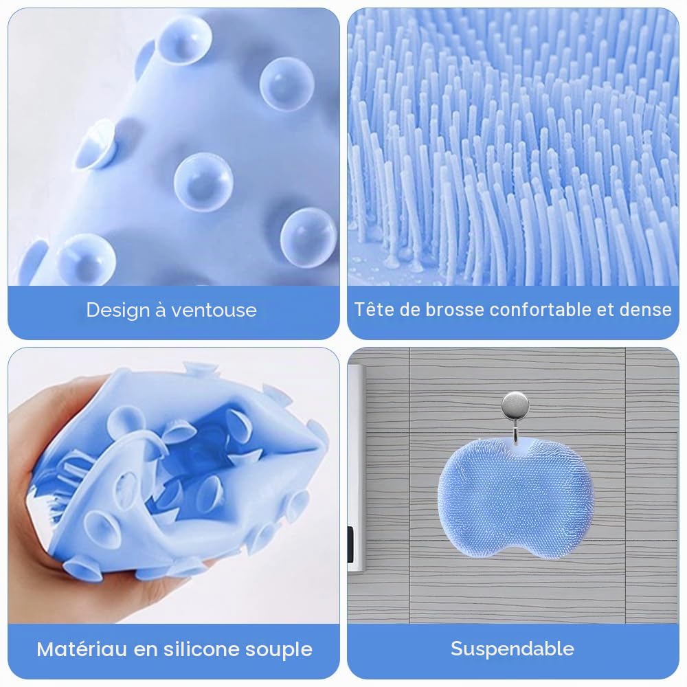 2 Pièces Tapis Massage Pieds Silicone, Laveur de Pieds de Douche | Tapis de Massage en Silicone, avec Poils Forts Doux et Ventouses Antidérapantes, pour Dos Nettoie, Circulation Exfoliation