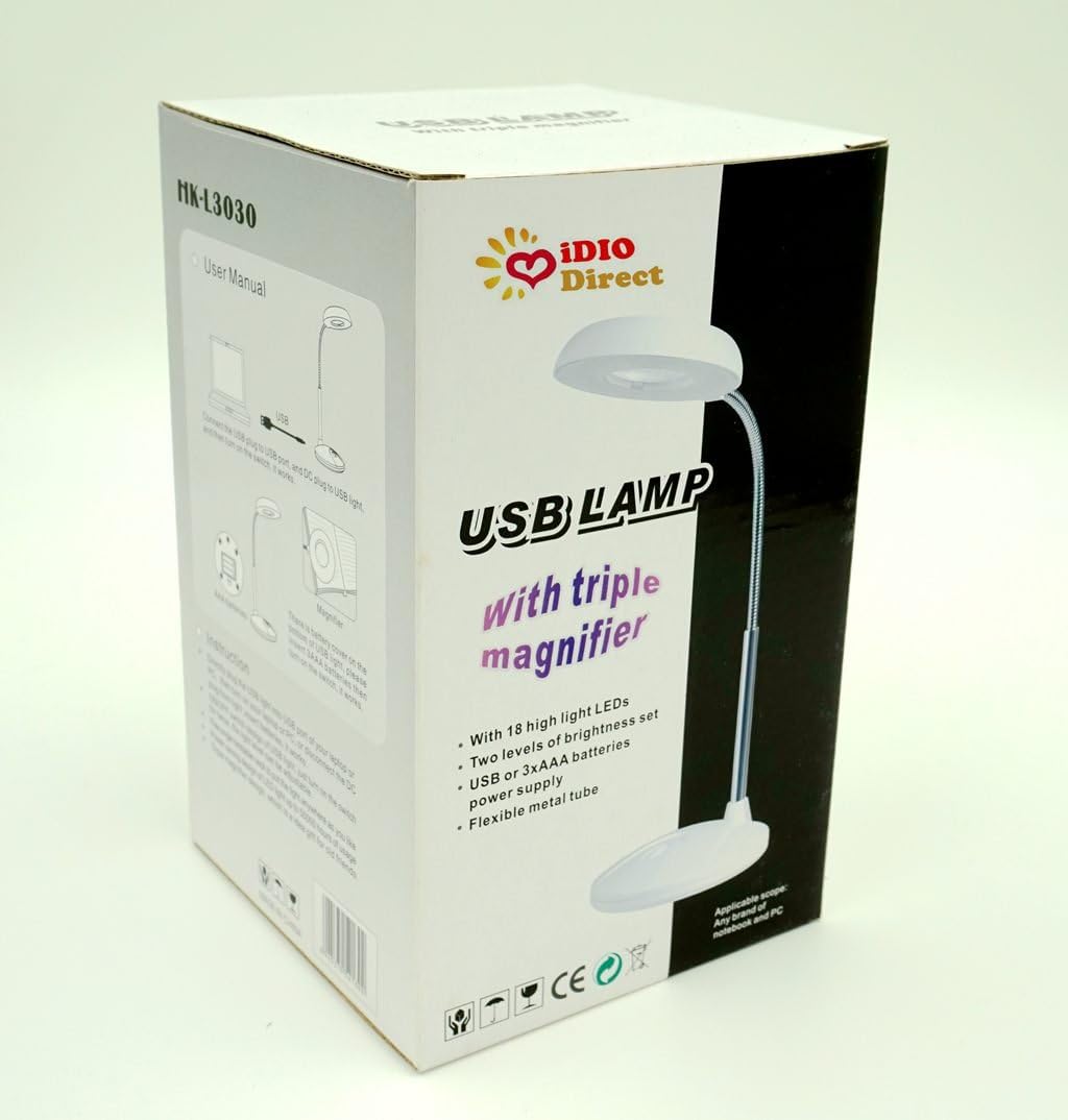 IDIO 18 LED Illuminated 3X Magnifier & Desk USB Lamp,Flexible USB Desk Lamp Light,Table Magnifie, Laptop Pc Notebook usb lamp
