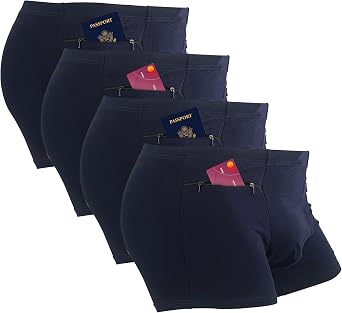 LUEXBOX Pocket Underwear for Men with Secret Hidden Pocket, Travel Boxer Briefs, 4 Packs Dark Blue