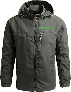 RILIPU Men's Softshell Hoodie Jacket F.ES-Tool Print Rain Jacket Workwear Outdoor Comfortable Work Waterproof Jackets Gift