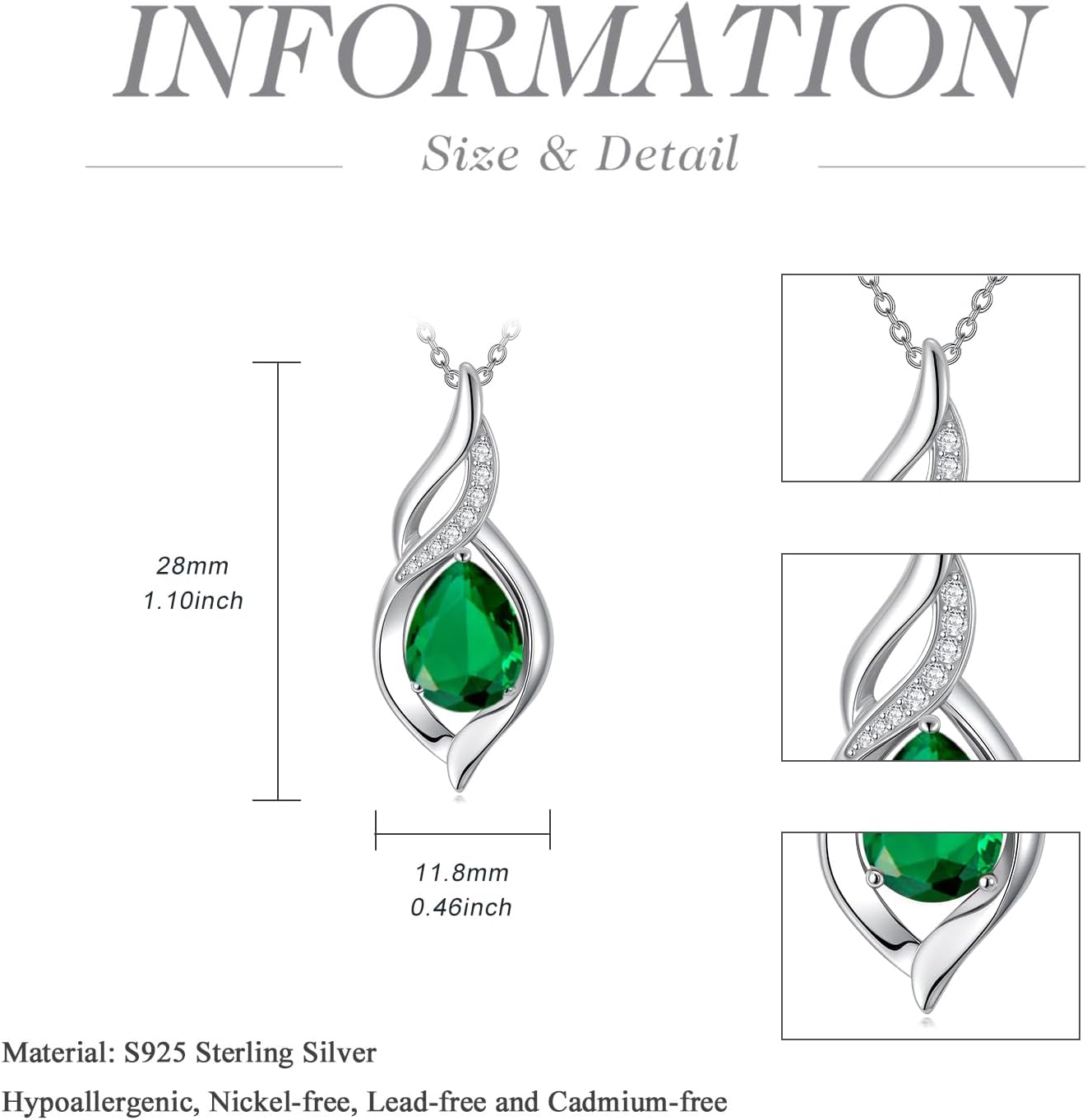HPQQ Birthstone Necklace for Women Infinity Necklaces 925 Sterling Silver Teardrop Love Birthday Jewelry Mothers Day Gifts for Mom Wife Her