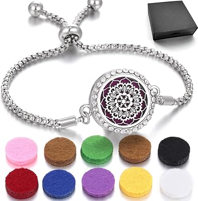 Essential Oil Diffuser Bracelet Aromatherapy Locket Adjustable Bracelet Set with 10 Refill ï¼ŒPads Send a Beautiful Gift Box XL085-5