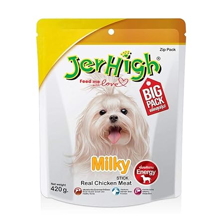 Jerhigh Dog Treats, Human Grade High Protein Chicken, Fully Digestible Healthy Snack & Training Treat, Free from by-Products & Gluten, Milky 420gm (4X 420gm)