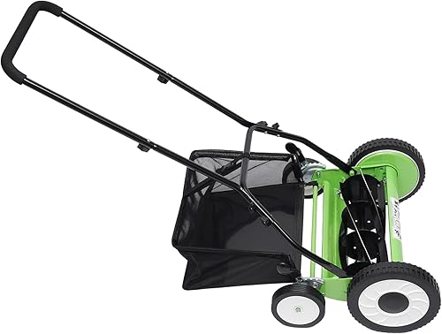 Miniatura 4 de Cortacésped manual inalámbrico de 16 pulgadas con 5 cuchillas con cesta de recolección de césped y rueda, altura ajustable de 9 posiciones (1.34 a