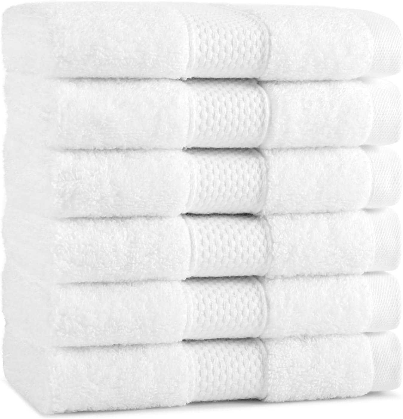 Egyptian Wash Cloths - Pack of 6 - Oversized Ultra Soft Thick & Absorbent, 100% Ringspun Egyptian Cotton Bathroom Towel for Spa, Hotel, 600 GSM, 13 x 13 in, White