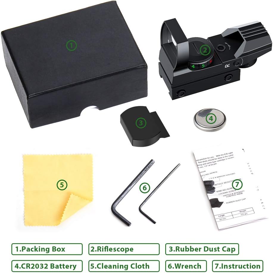 RHYTHMARTS Red Dot Sight Reflex Sight Red Green Sight 4 Styles Reticles Hunting Scope Sights for 20mm Rail : Sports & Outdoors
