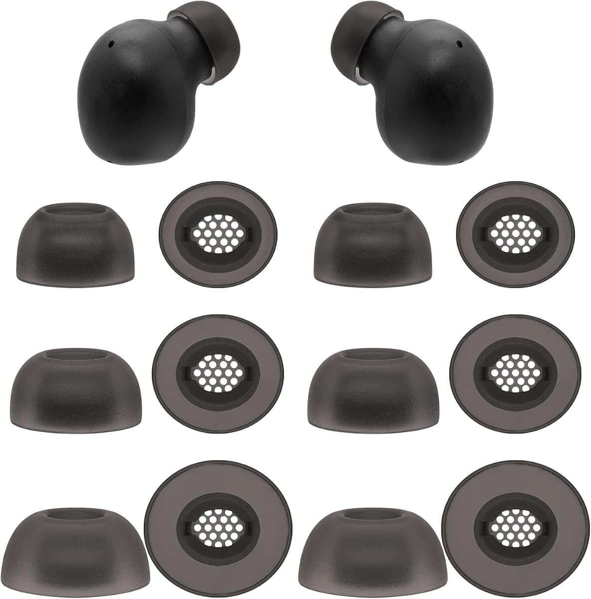 Replacement Silicone Ear Tips for JBL Vibe Buds 2 Earbuds, 6Pairs, Black | Soft Earbud Tips with Dust Mesh, Sweat & Dirt Resistant, Small/ Medium/ Large