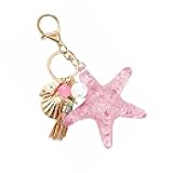 Ocean-Themed Starfish & Seashell Keychain – Cute Beach Bag Charm for Women, Girls, Backpack/Purse Accessory