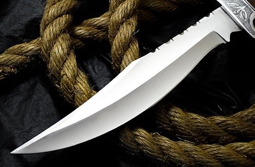 Miniatura 7 de 2a's Knives Cuchillo Bowie de acero D2 hecho a mano con funda, este cuchillo de corte tiene mango de madera grabado a mano.