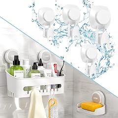 LUXEAR Shower Caddy Suction Cup Sets Shower Shelf Basket Soap Dish Holder 4 pack update replacement hooks suction