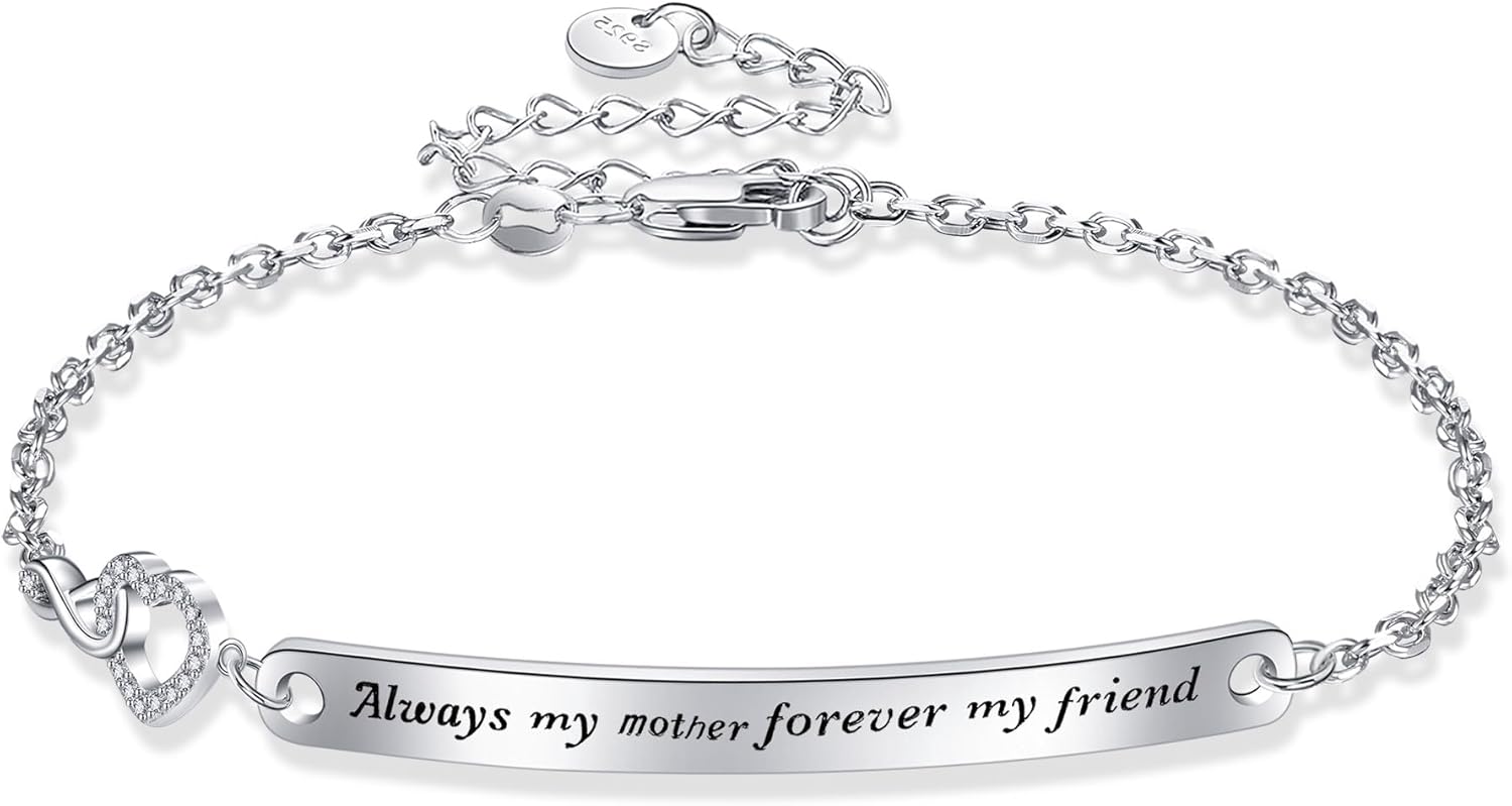 ONEFINITY Mom Gifts Bracelet Sterling Silver Mom Infinity Love Bracelet Always My Mother Forever My Friend Mom Birthday Jewelry Gifts