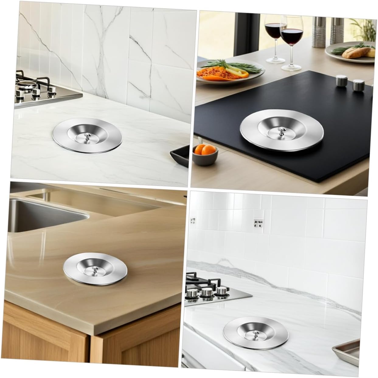 Gadpiparty Recessed Stainless Steel Trash Can Lid with Countertop Garbage Grommet, 304 Metal round Kitchen Waste Bin Cover for Built-in Sink and Cabinet Use