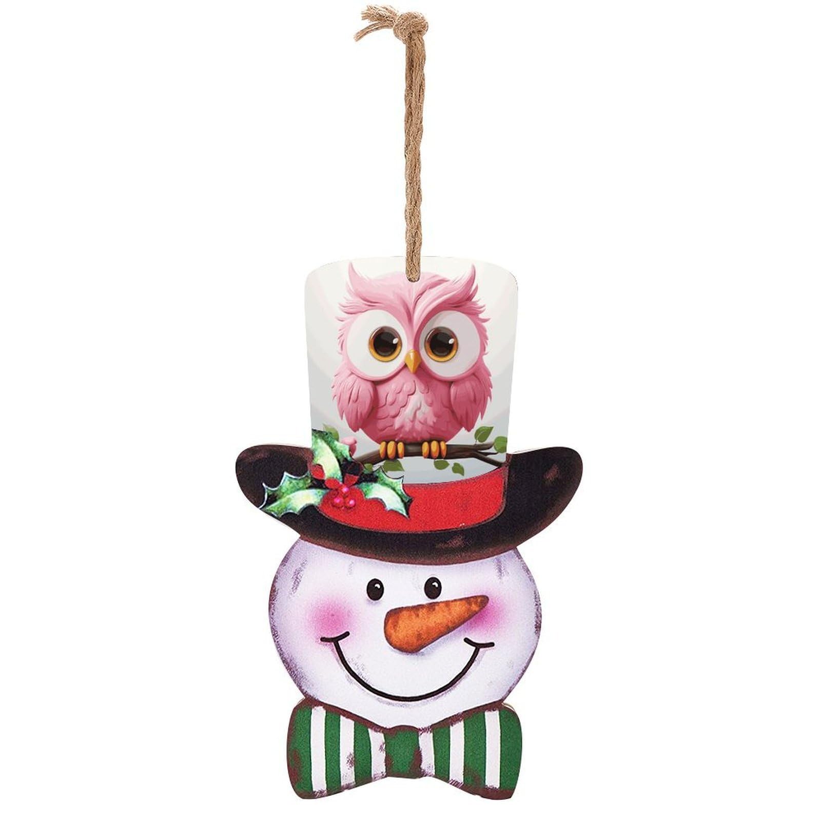 A Pink Owl Snowman Decor Christmas Snowmans Hanging Decors Wooden Exquisite Holiday Decoration Sign for Home Window Wall Farmhouse Indoor Outdoo