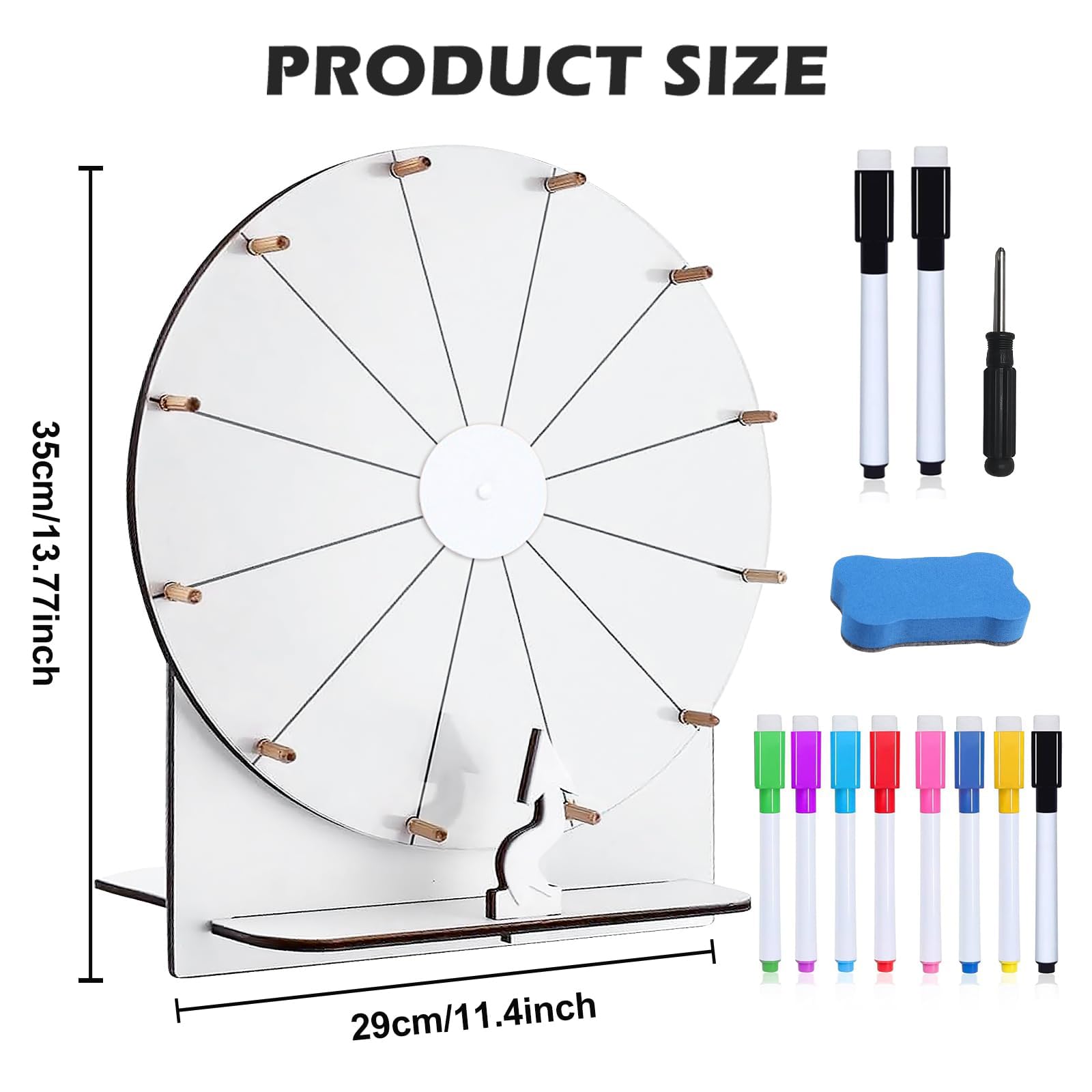 Glücksrad Zum Drehen,35 CM 12 Slots Glücksrad Zum Selbstgestalten Mit Markierstift,Hölzernes Glücksrad,Großes Glücksrad Set,Drehendes Preisrad Für Glücksrad-Spiele Karneval Messen