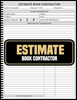 Estimate Book Contractor Detailed Contractor Work Estimate Book, Contact Informations Log, Client Data Work Details