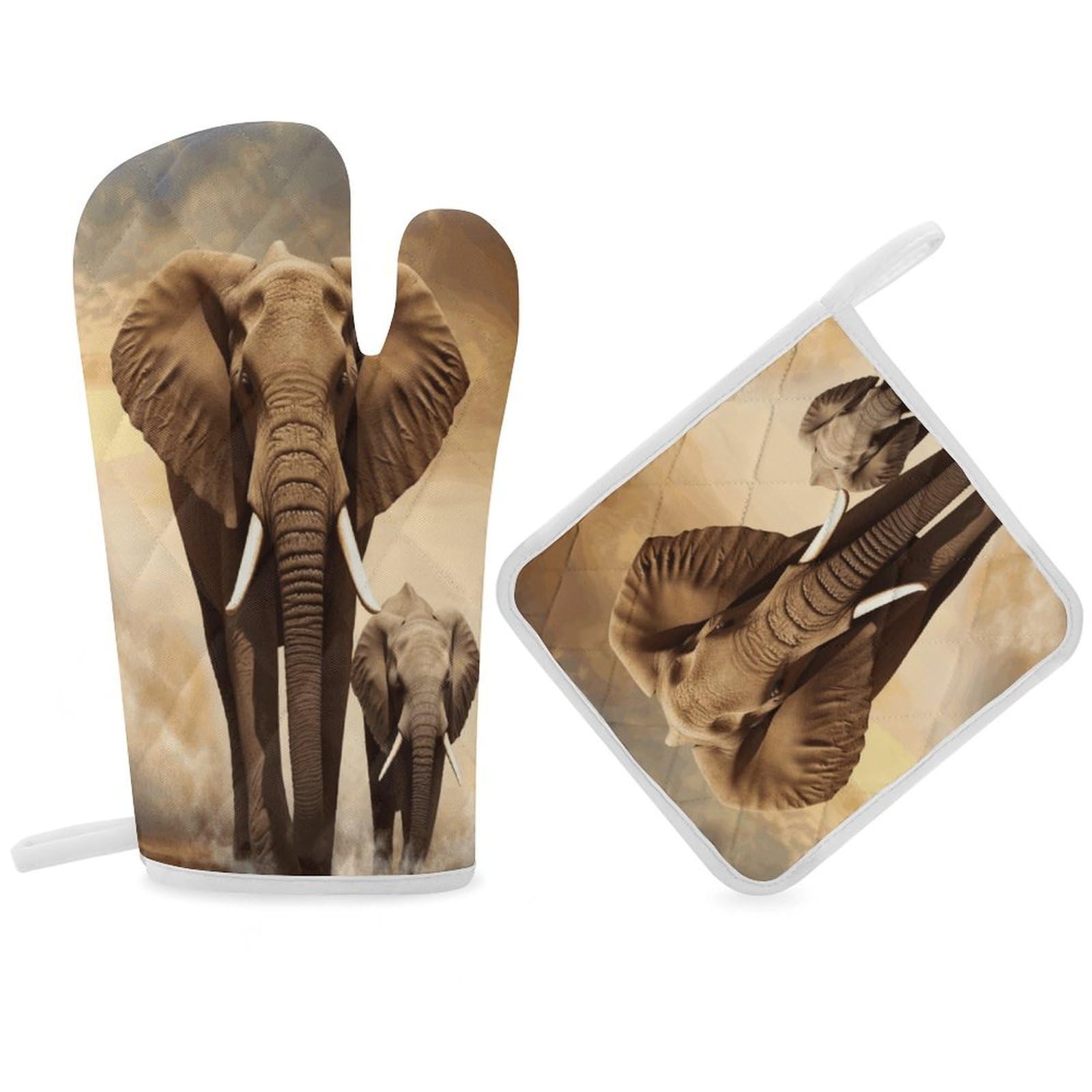 Elephant and Baby Elephant Oven Mitt Thick Substantial Heat Insulation Gloves Soft Skin-Friendly Temperature Resistant Oven Mitts for Cooking Lover Cooks