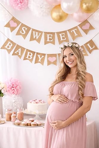 Miniatura 7 de Cartel de arpillera "Sweet Baby Girl" – Rústico "Dulce" y "Baby Girl" en banderas de arpillera natural (aprox. 5 x 7 pulgadas) Decoración de fiesta