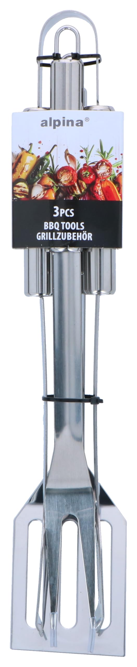 Alpina Kit Barbecue Ustensiles 3 Pièces - Pince et Spatule Acier Inoxydable - Fourchette à Viande Argent