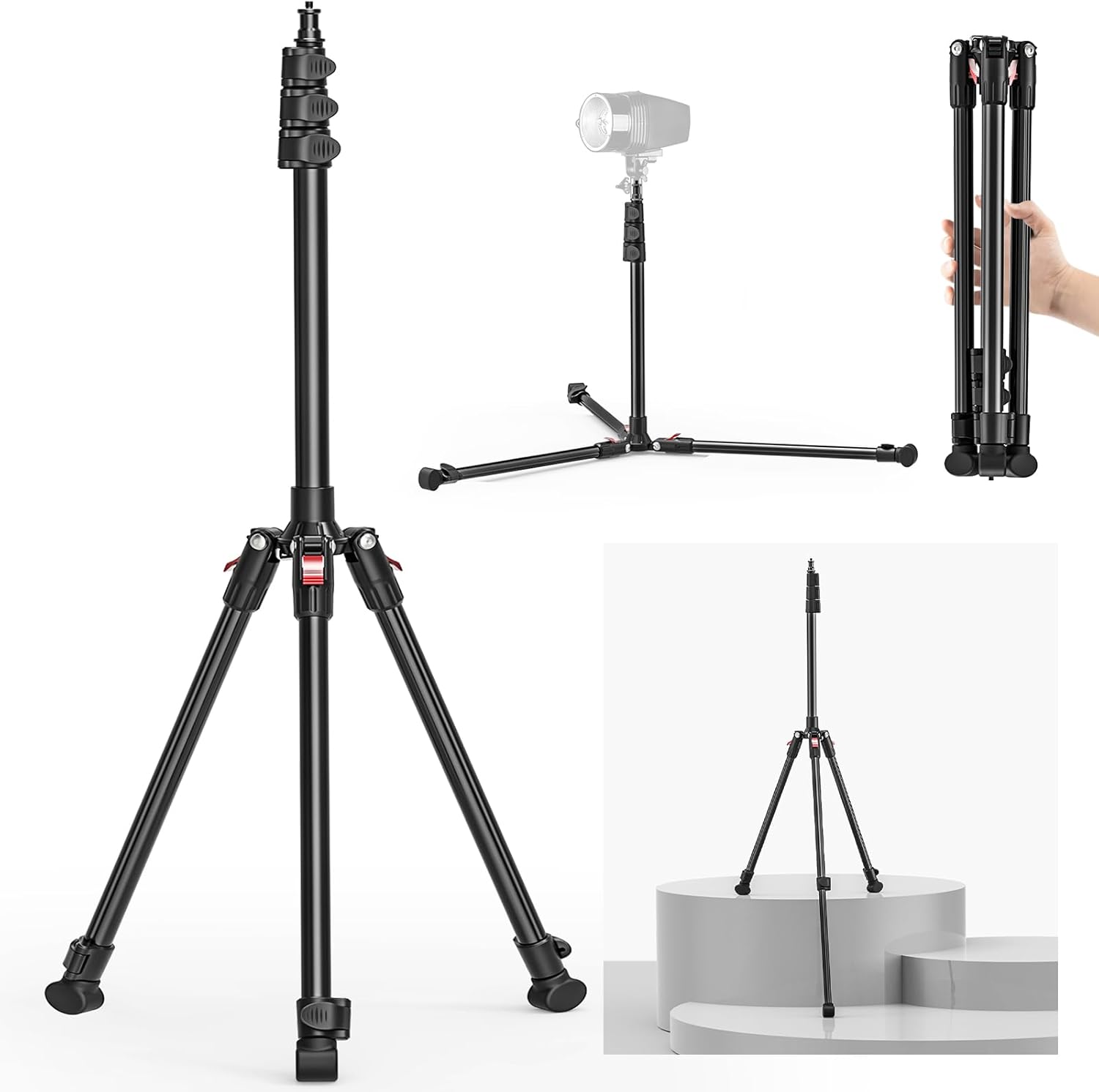 Photography Light Stand, 17.7–76.8" Adjustable Aluminum Tripod Light Stands with 1/4" Thread, Max Load 6.6lb, Foldable & Portable Mount for Ring Light, LED Panel, Studio & Outdoor Shooting