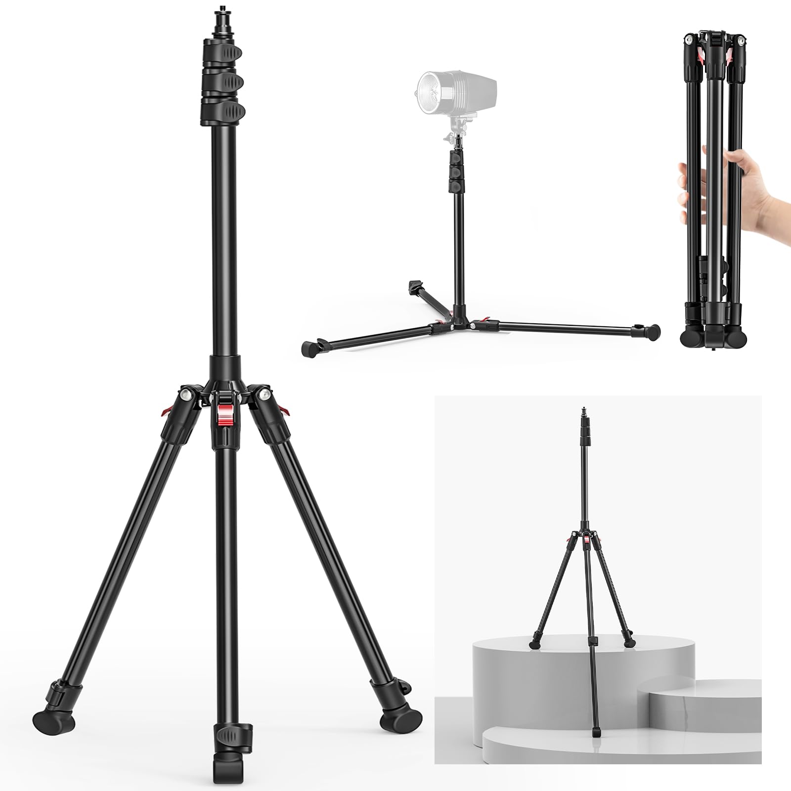 Supporto per luce fotografica, treppiede regolabile in lega di alluminio da 45-195 cm con filettatura da 1/4", carico massimo 3 kg, supporto pieghevole e portatile per luce ad anello, pannello