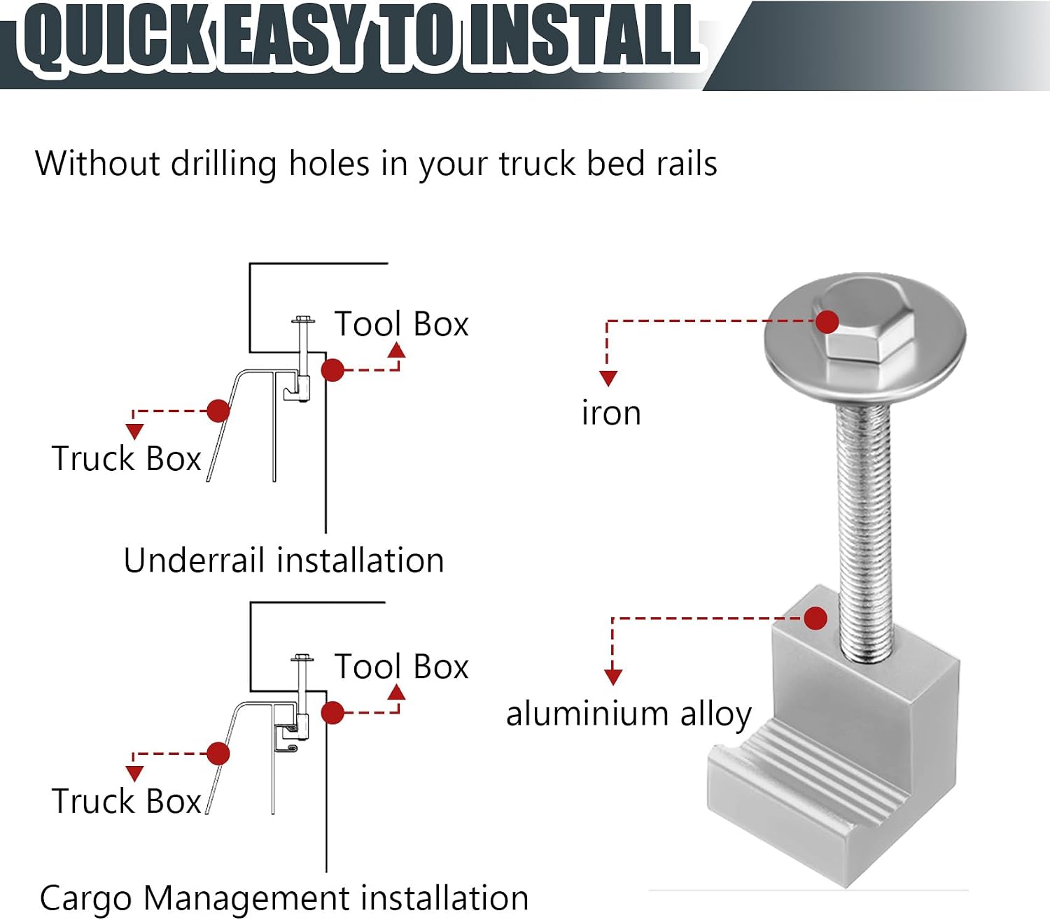 Truck Tool Box Tie Down, Toolbox Mounting Kit, Universal Fit Toolbox Tie Downs Crossover with Screws and Washers, Upgraded J Hook Crossover Tool Box fit for Pickup Truck Tool Box Mount Tie Down image 3