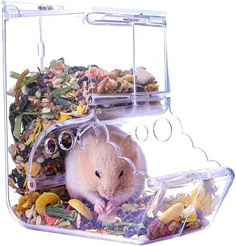 Hamsters Feeder Small Animals Automatic Dispenser Acrylic Clear Pet Food Storage Bowl for Dwarf Hamster Gerbils Mice Hedgehog Guinea Pig Pigeon Parrots 400ML