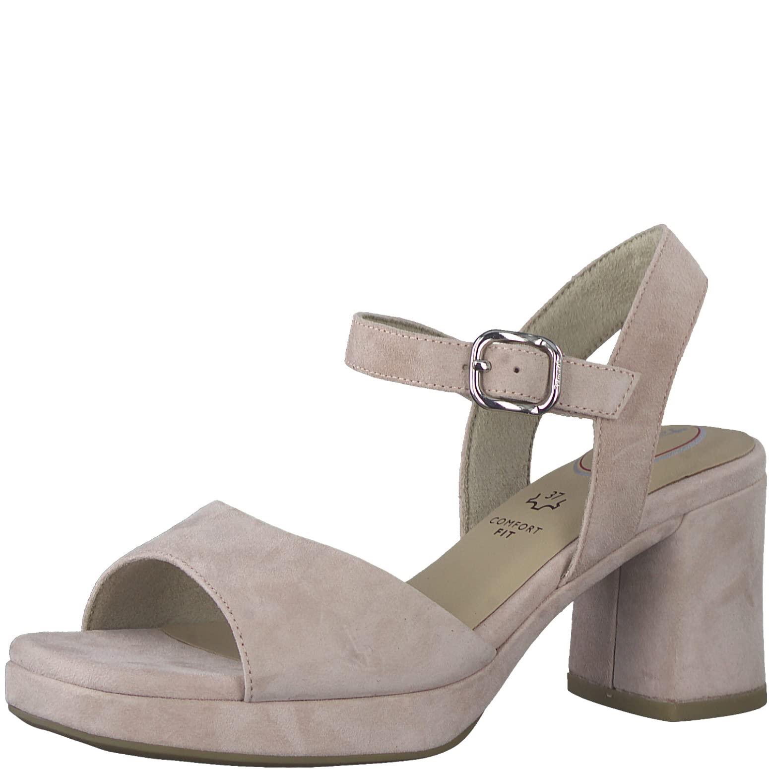 Tamaris Comfort Damen Sandalen mit Absatz aus Leder mit verstellbarem Riemen, Rosa 1 (Rosa), 41 EU