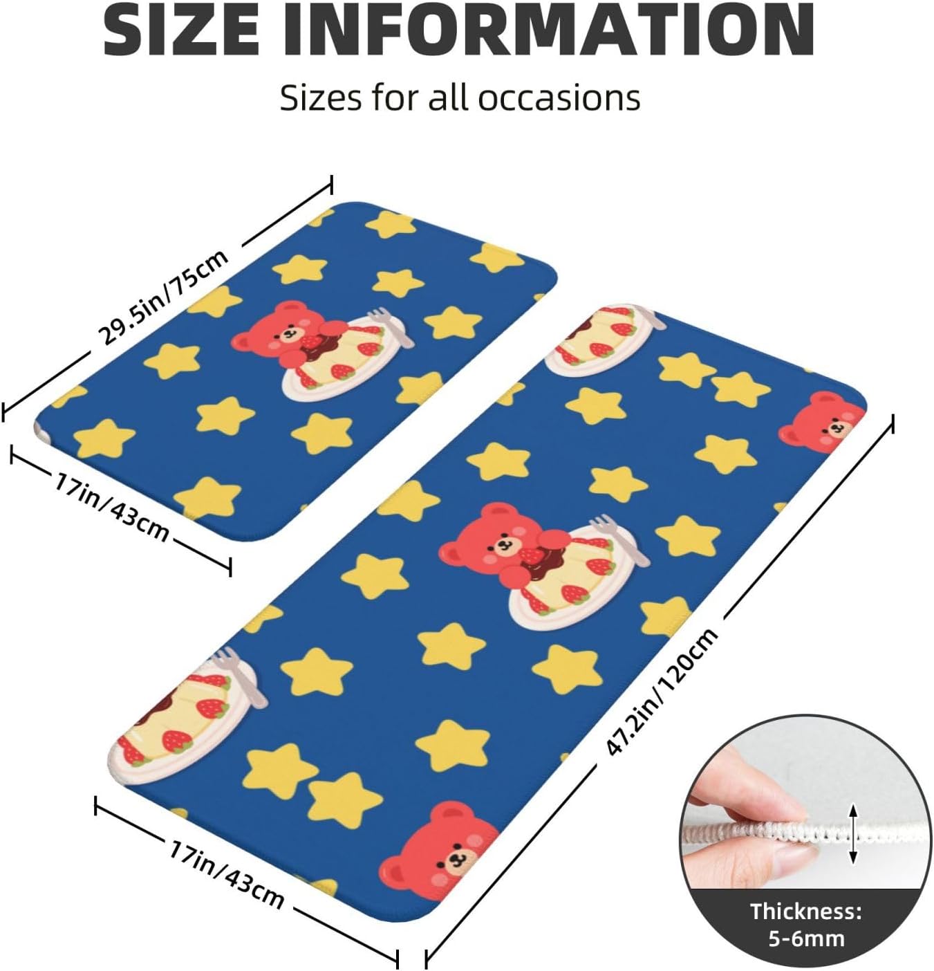 Red Bear in Pudding Kitchen Rugs Set of 2, Cushioned Anti-Fatigue Kitchen Mats for Floor, Waterproof Comfort Standing Mat Absorbent Velvet Kitchen Runner Rugs 17"x30"+17"x47"