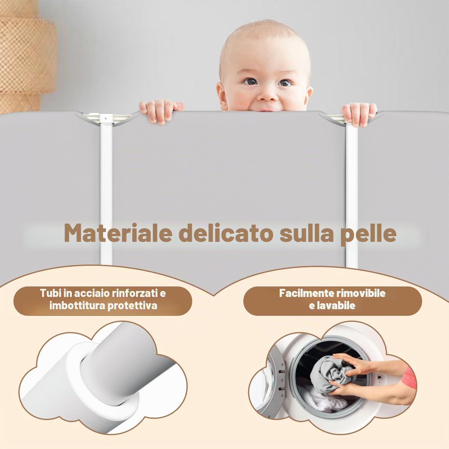 Griglia di protezione per letto, 120 cm, regolabile in altezza, per lettino, portatile, per viaggi, facile da montare