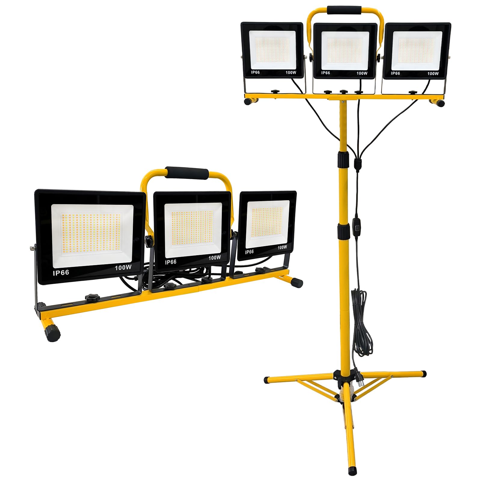 30000LM LED Work Lights with Stand- 3 Head Portable Shop Lights with 3000K-6500K Dimmable,P66 Waterproof,Tripod Worklights for Outdoor Indoor Job Site