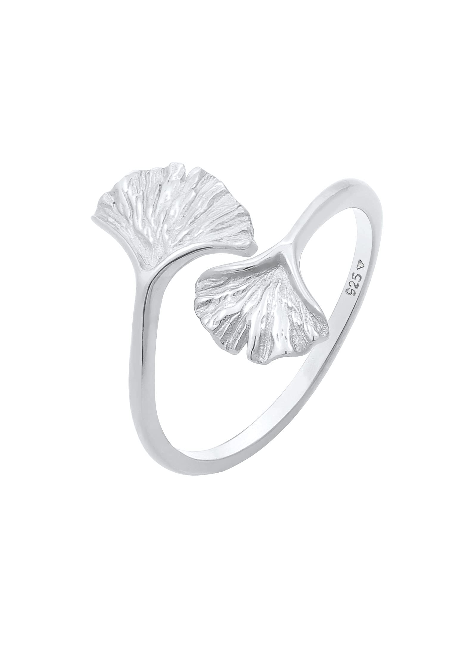Elli Anelli Donne tendenza foglia di Gingko aperta in argento sterlino 925 placcato oro