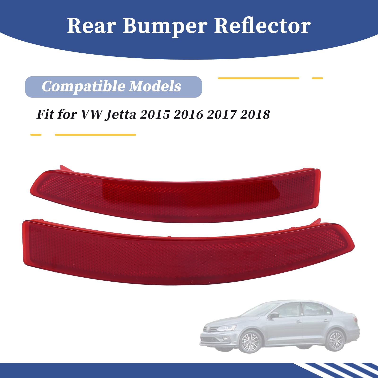 Getfarway Left & Right Side Set of 2 Rear Bumper Reflector 5C6945105B Compatible with VW Jetta 2015-2018 Replace VW1184104 5C6945106B VW1185104