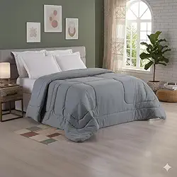 Edredom Dupla Face Liso Micropercal 400 Fios - Super Macio - Alta Durabilidade (Cinza, Solteiro)
