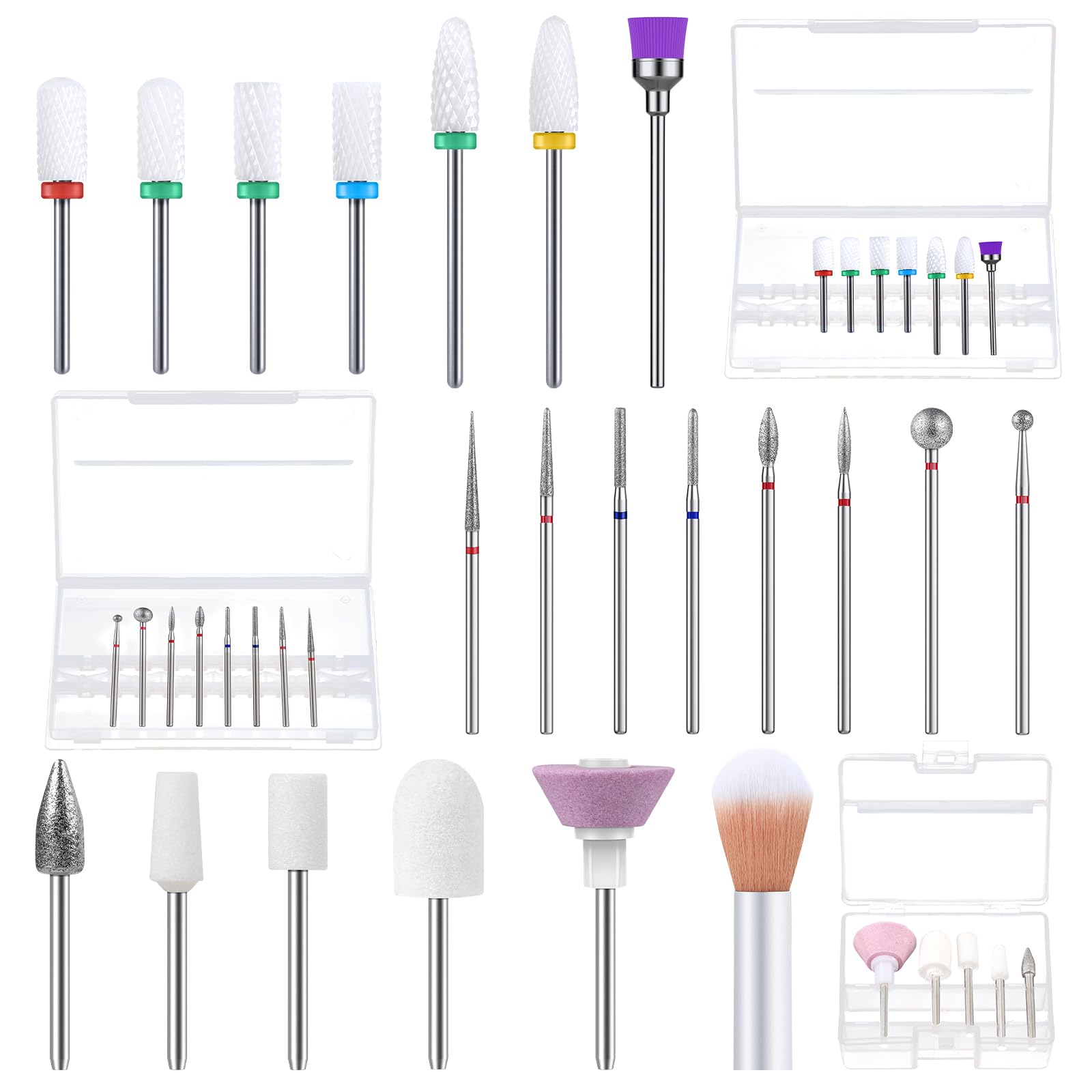 MelodySusie Set di 21 punte per trapano per unghie, professionale, in ceramica e carburo di diamante, kit di strumenti per nail art, punte per rimuovere cuticole in gel acrilico, manicure pedicure e