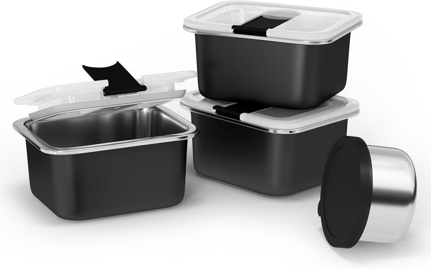 Bakpoco Stainless Steel Snack Box Containers for Kids, 3 Packs 12 oz Leak-Proof Microwave-safe Small Food Storage Container with Lid, Metal Compact Bento Lunch Box Container for School Travel
