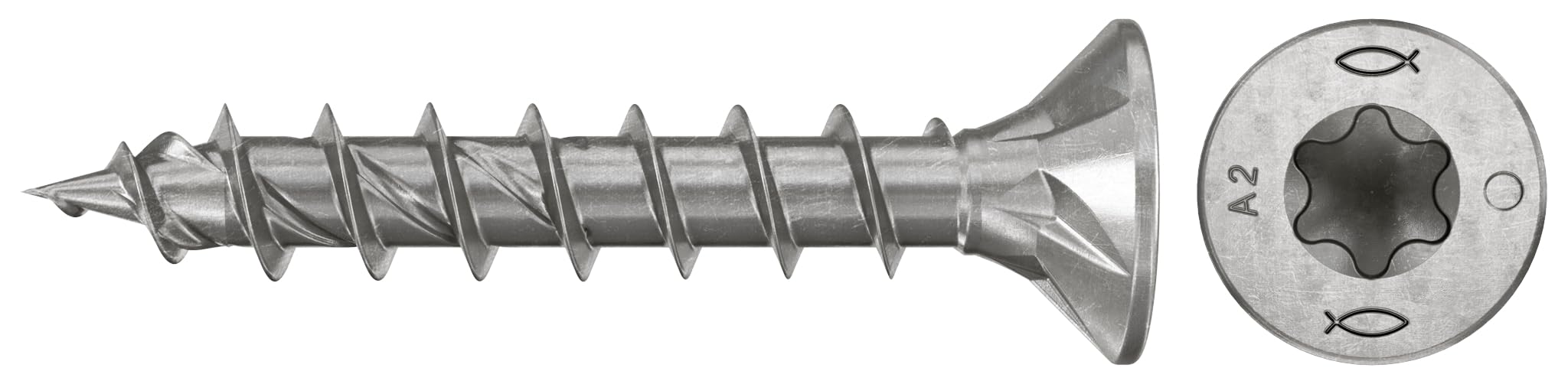 fischer Spanplattenschraube PowerFast II CTF 4,0 x 35 A2 200, Senkkopf, Innenstern-TX-Aufnahme, Vollgewinde, Edelstahl A2, für eine oberflächenbündige Montage in Holz, 200 Stück