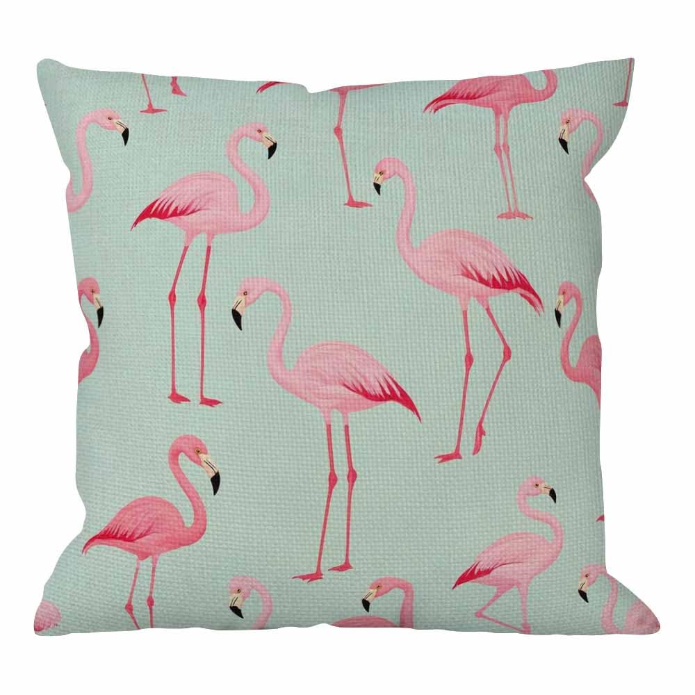 HGOD DESIGNS Flamingo Decorative Throw Pillow Cover Case,Flamingos Cotton Linen Outdoor Pillow Cases Square Standard Cushion Covers for Sofa Couch Bed