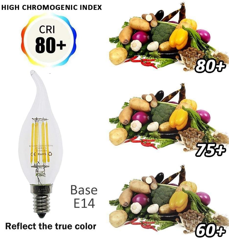 HUAMu E14 6W Dimmable LED Filament Candle Light Bulb, 60W Incandescent Replacement, 6500K Cold White, 600LM - Image 5