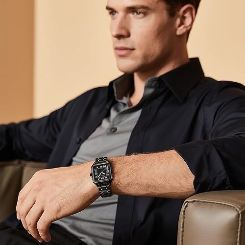 Miniatura 4 de Classic Square Watch for Men with Vintage Roman Numeral and Solid Stainless Steel Band