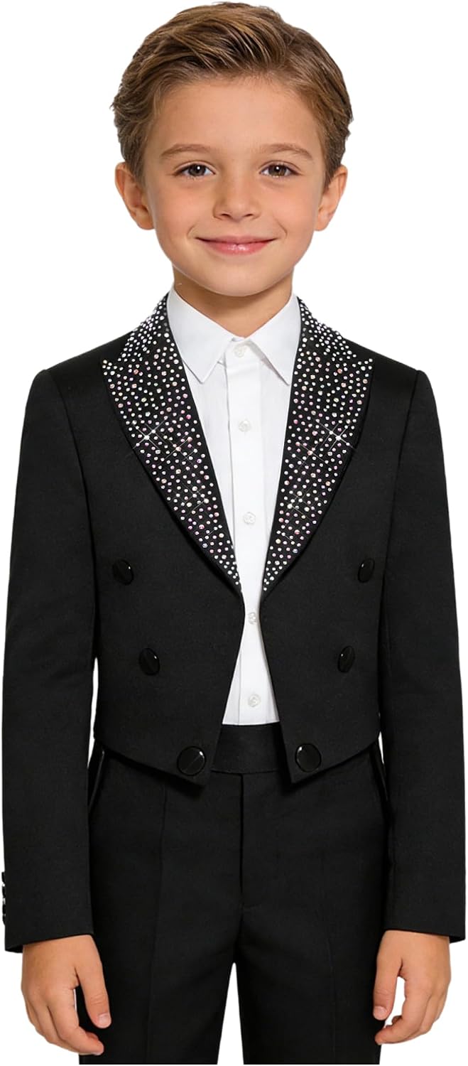 YiZYiF Boys Tailcoat Formal Tuxedo Slim Fit Suits Jacket for Kids Wedding Prom Performance Concert Outfits