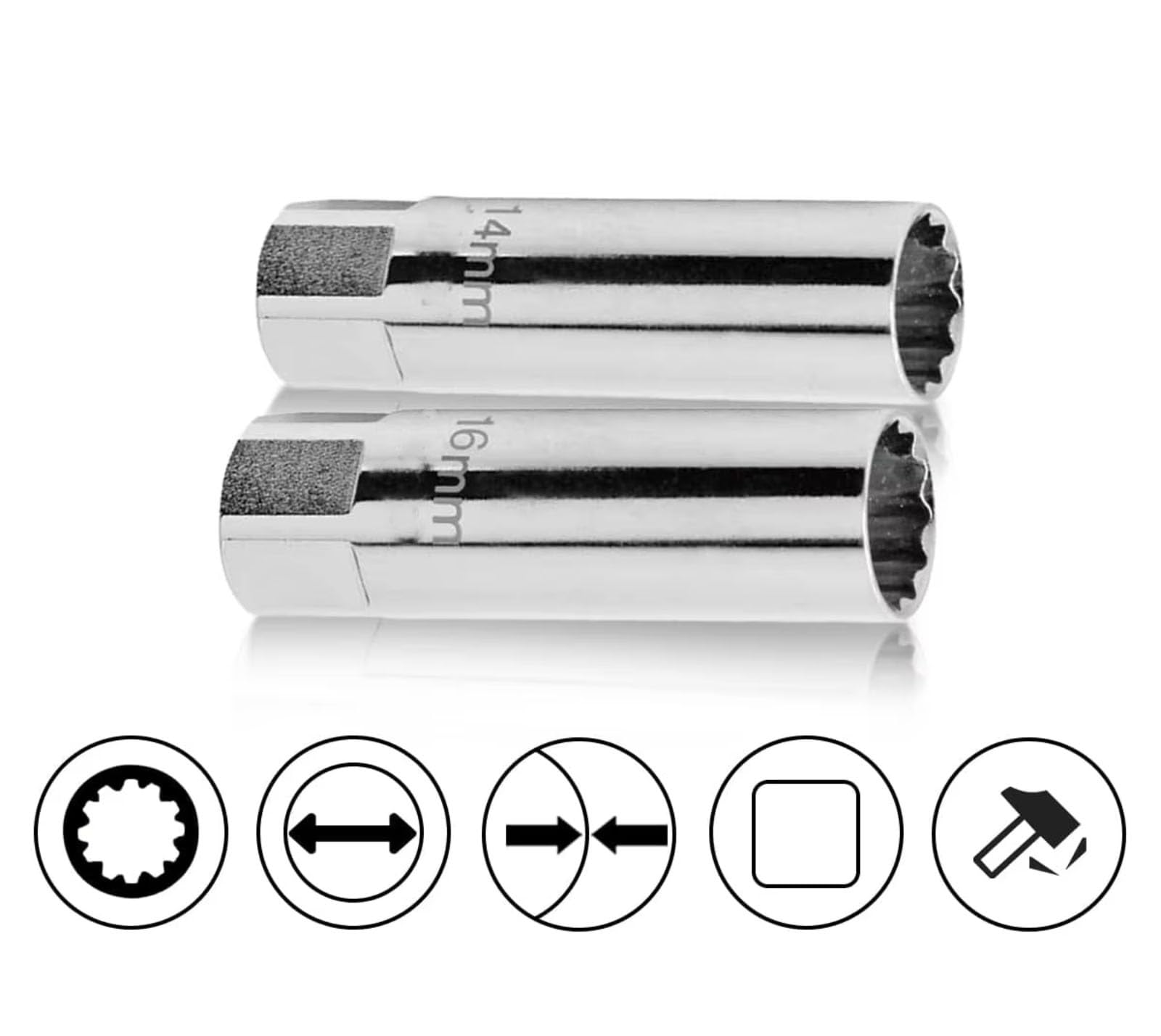 Klucz do świec magnetycznych 3/8" pod kątem 12° do nasadek 14 mm i 16 mm, do demontażu świec zapłonowych.