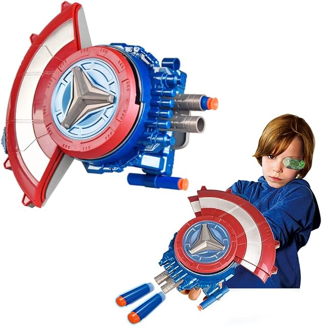 Captain America Shield Launcher Toy Gun, Marvel Avengers Captain America Shield Sling Kids Roleplay,Avengers Roleplay Toy, Superhero Dress Up Costumes,Boy Role Play Toy