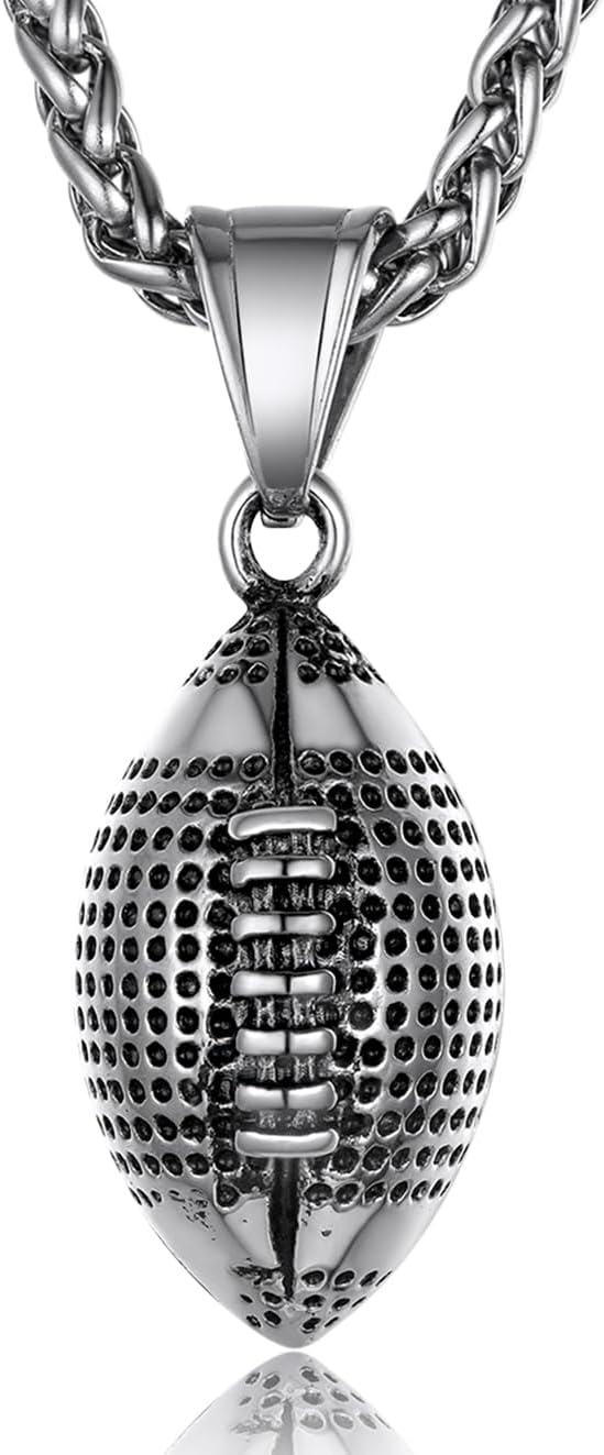 GOLDCHIC JEWELRY Sport Necklaces for Men Teen, Football Baseball Soccer Basketball Softball Necklaces with Stainless Steel Chain Athlete Jewelry Sports Fan Gift