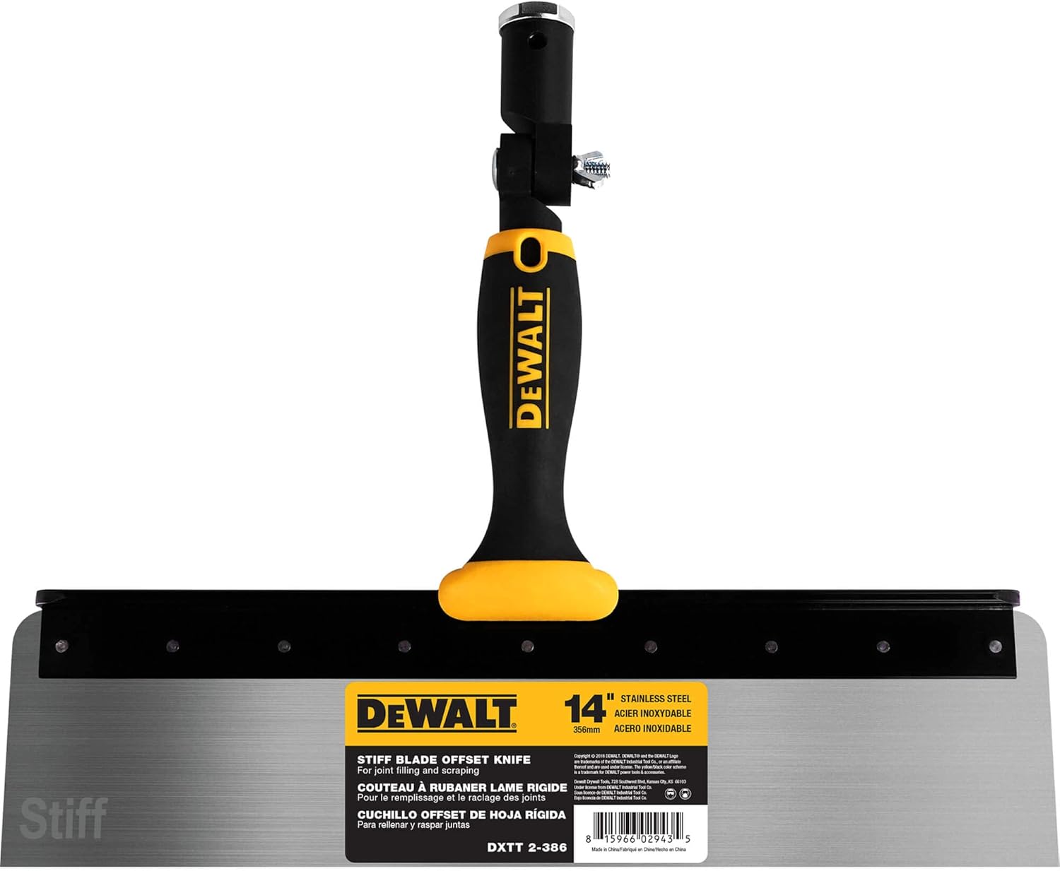DEWALT 18" Offset Knife, 0.6mm Stainless Steel STIFF Blade | Soft-Grip Handle | DXTT-2-390