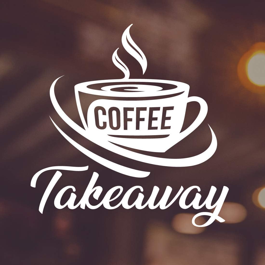 Wall4stickers White Coffee Takeaway Sign Window Vinyl Sticker Door Art Kitchen Bar Restaurant Take Away Shop Office Cafe Decor Vintage Plaque Poster Coffee Wall Signs Stickers Lettering Menu Fork Knife (Normal)