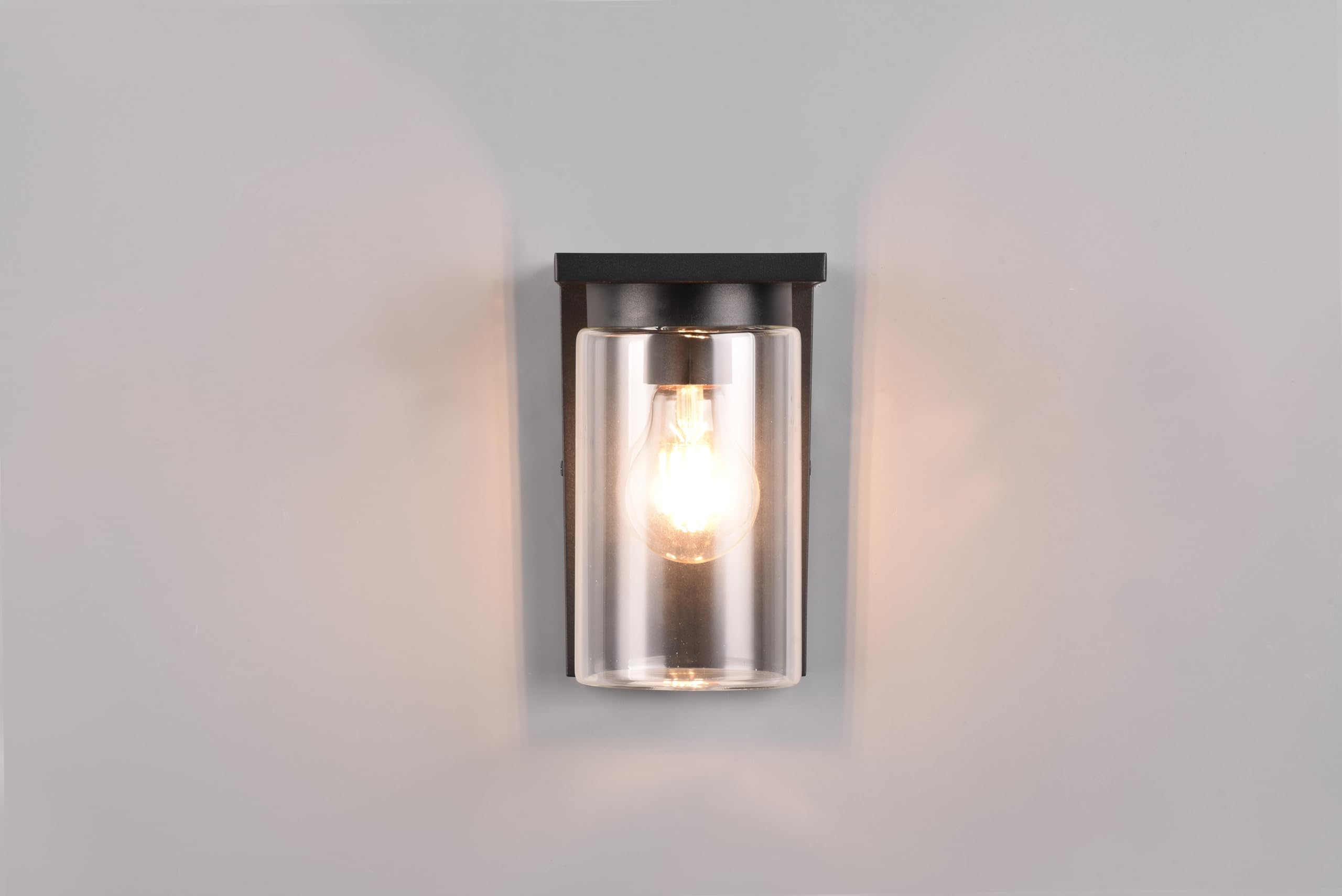 Trio Leuchten Außen Wandleuchte Ardila 211660132, Aluminium Druckguss Anthrazit, Glas klar, exkl. 1x E27, Dämmerungssensor, Schwarz Matt